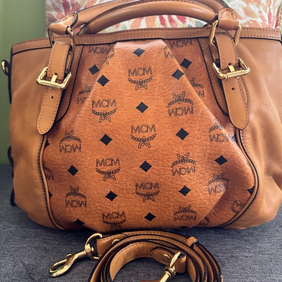 MCM Cognac Visetos Logo Satchel Bag - Picture 2 of 11